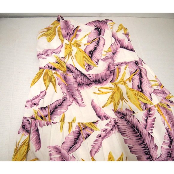Loft Womens Paradise Tiered Mini Dress 6 Hawaiian Purple Palm Leaves Tent - Picture 9 of 9